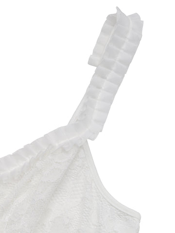 Ruffle Trim Bow-Front Lace Sweet Casual Bodysuit