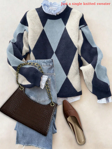 Cozy Oversized Argyle Knitted Sweater