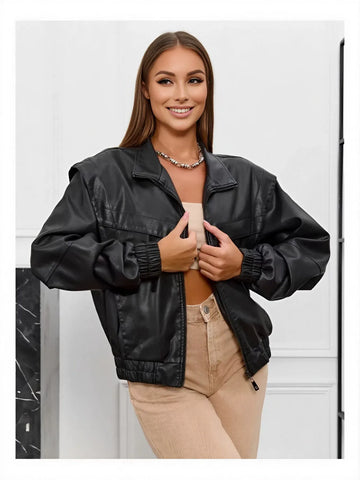 Oversized Faux Leather Bomber Jacket