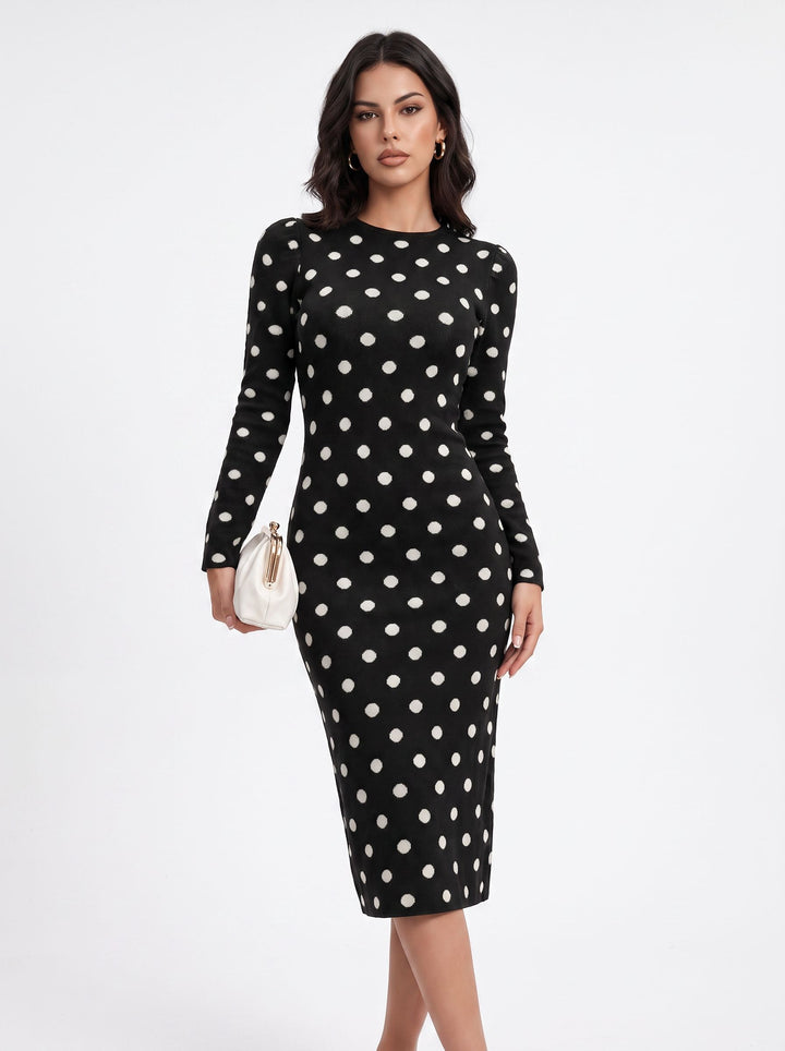 Elegant Polka Dot Knit Sweater Dress