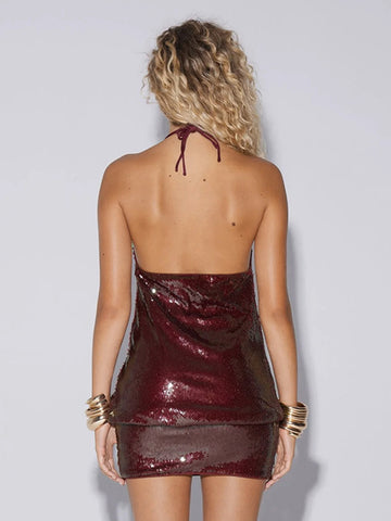 Sequined Deep V Sexy Mini Dress