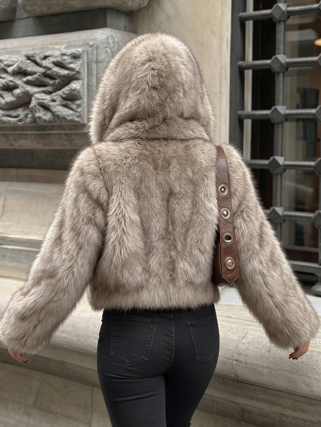 Cropped Plush Faux Fur Jacket