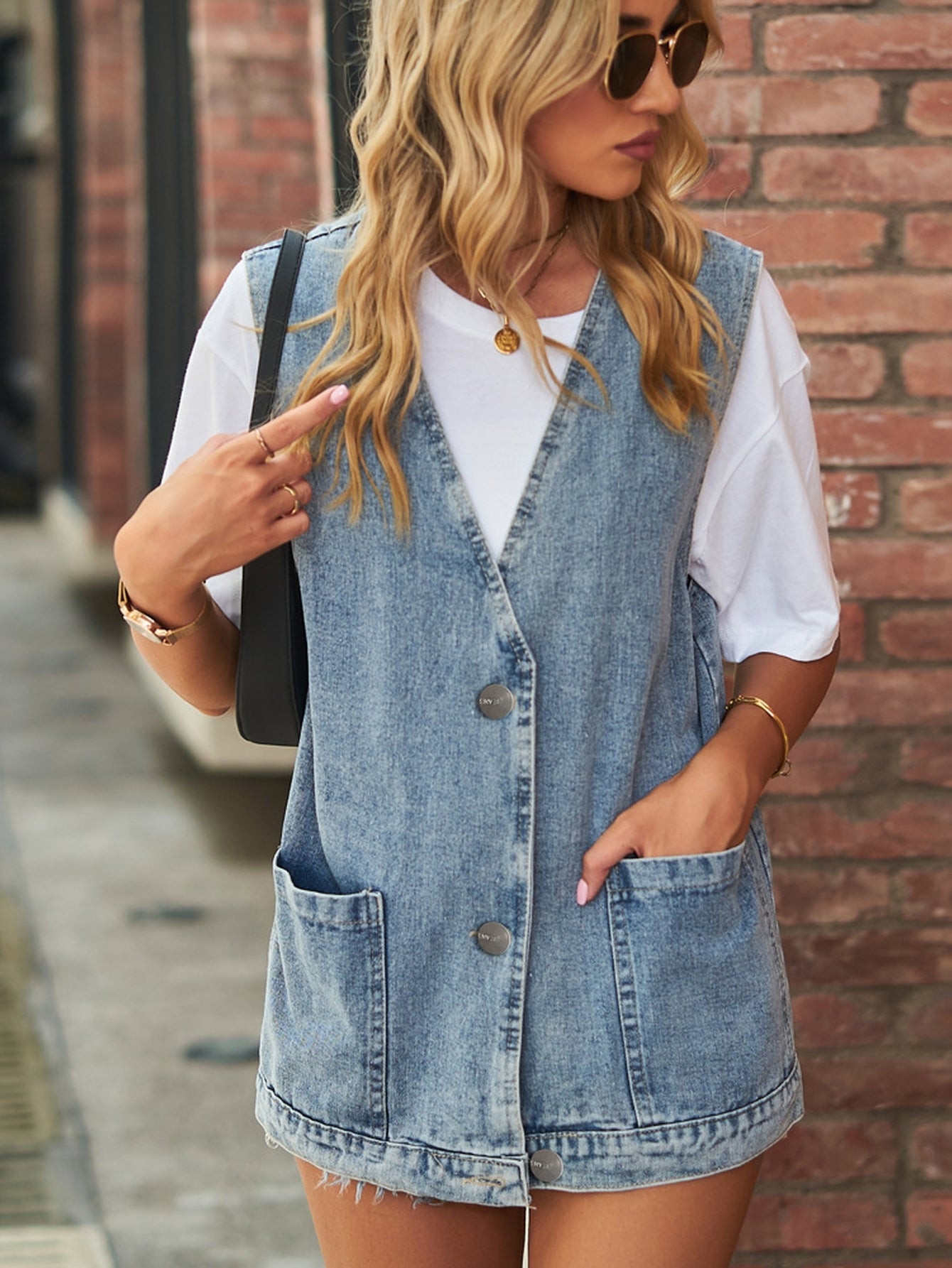 Oversized Vintage Wash Denim Vest