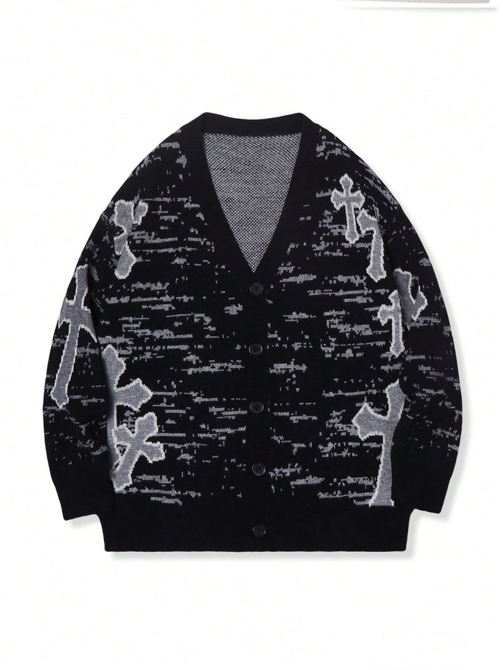 Oversized Grunge Cross Pattern Cardigan