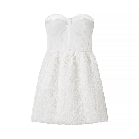 White Strapless Floral Corset Dress