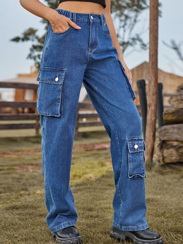 High Waisted Relaxed Cargo Jeans