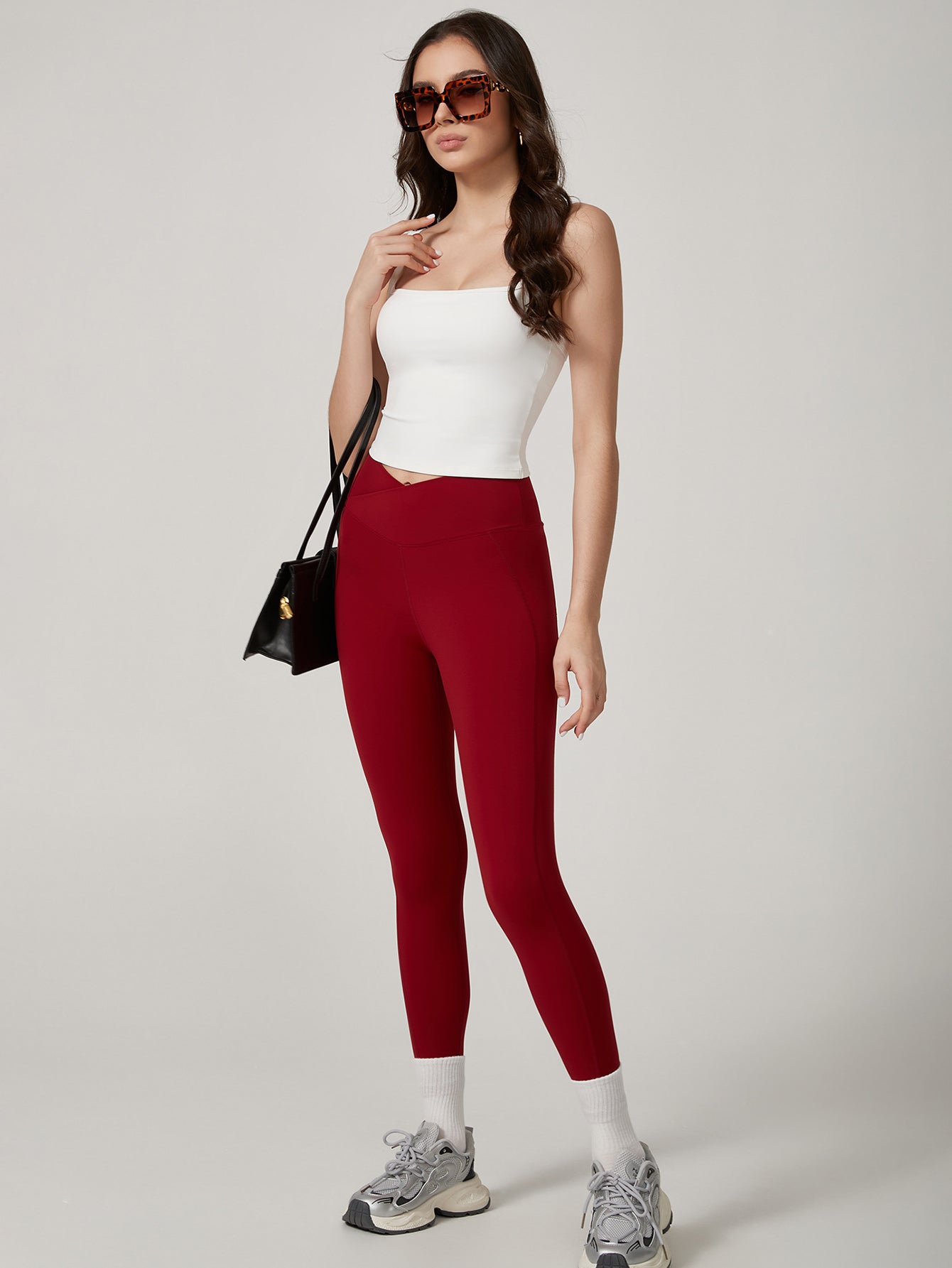High-Waisted V-Waistband Toned Leggings-Multicolor