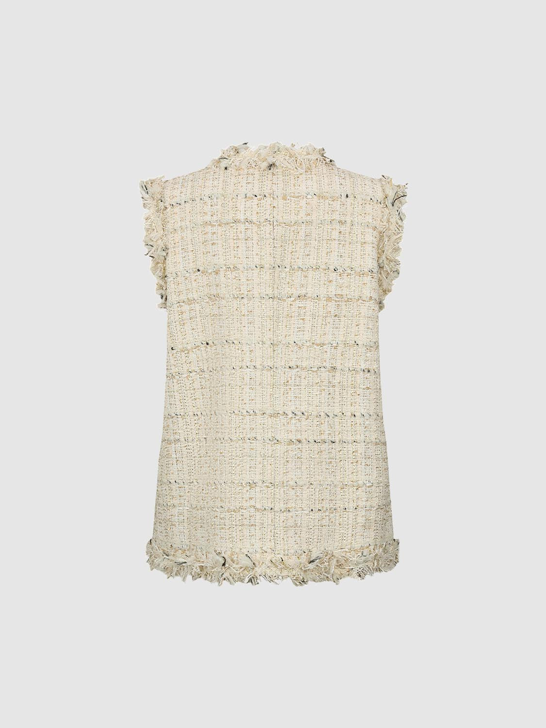 Urban Revivo V-Neck Flap Pocket Raw Hem Tweed Vests-Off White