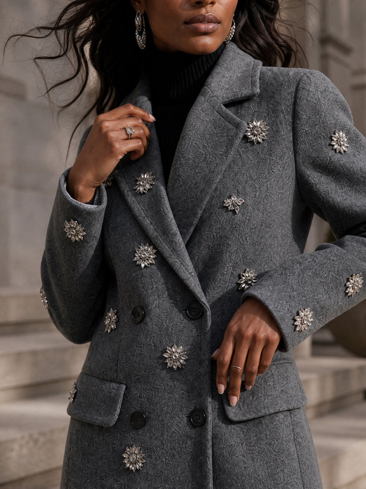 Embellished Double Breasted Wool Coat