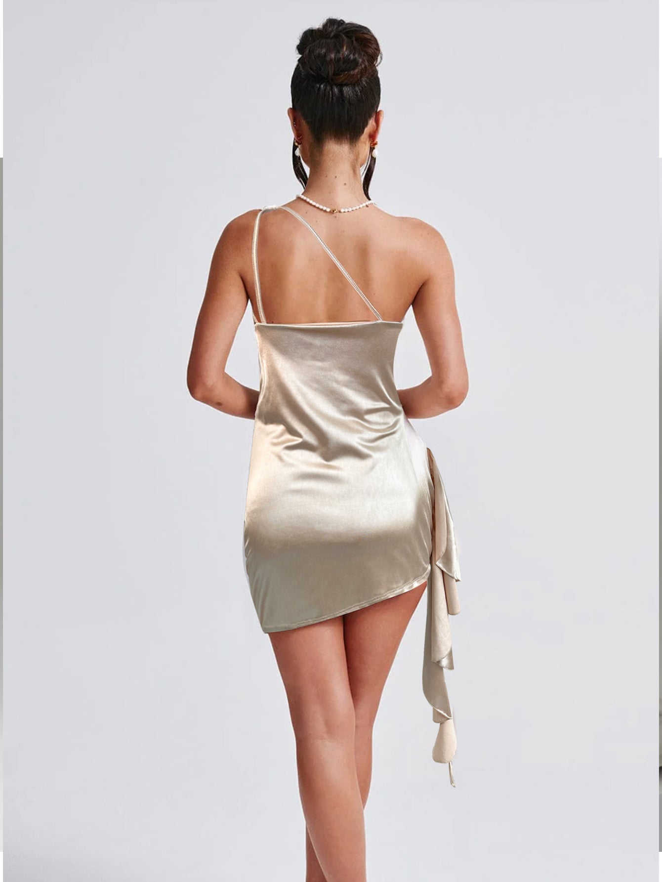 One Shoulder Flowing-Sash Elegant Dress