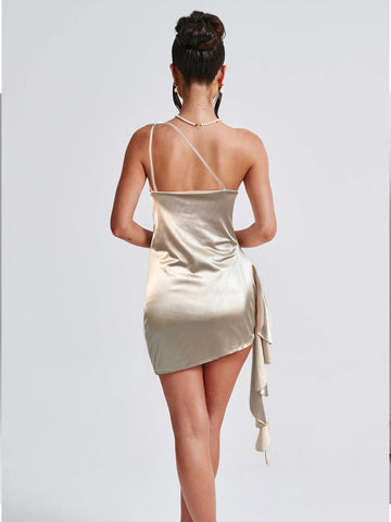 One Shoulder Flowing-Sash Elegant Dress