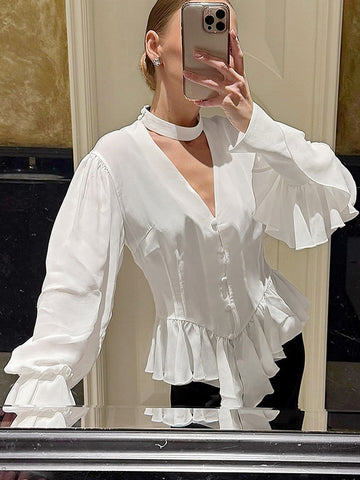 Chic Ruffled Chiffon Peplum Blouse