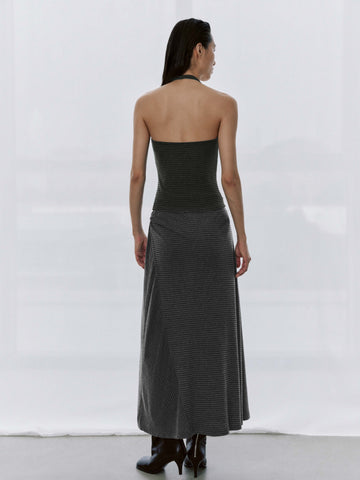 Asymmetric Striped Ruched Straight Maxi Skirts