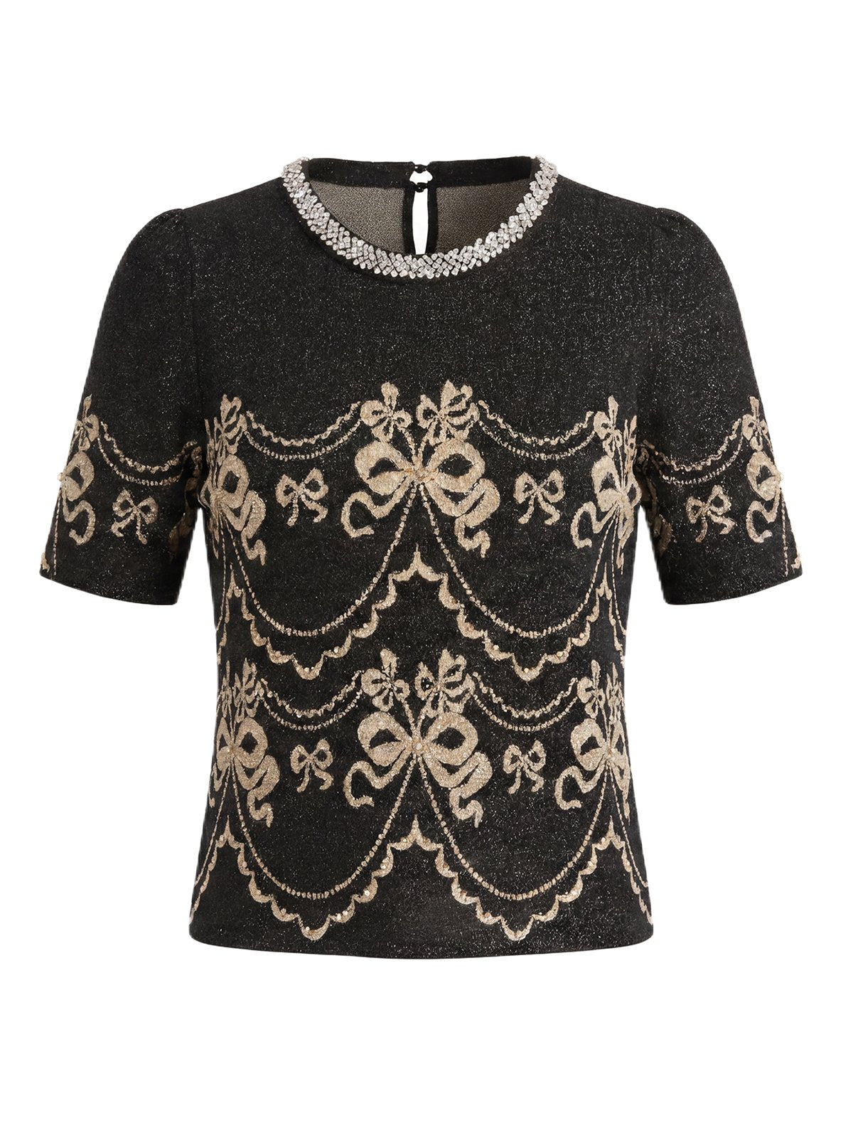 Embellished Metallic Jacquard Knit Sweater