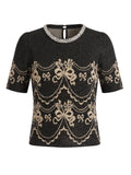 Embellished Metallic Jacquard Knit Sweater