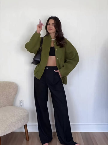 Cozy Brushed Wool Blend Bomber Jacket
