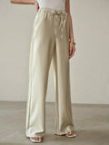 Satin Drawstring High Waisted Wide Pants