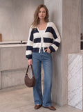 Cropped Striped Open Knit Cardigan