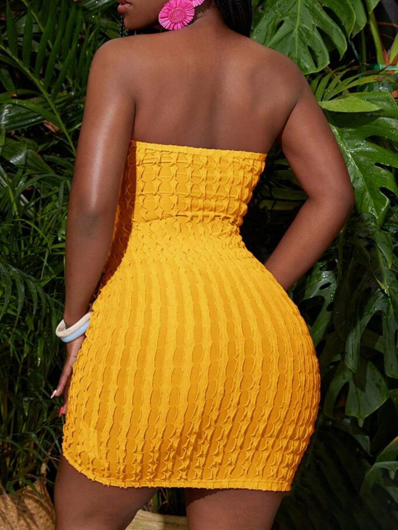 Textured Cutout Strapless Mini Dress
