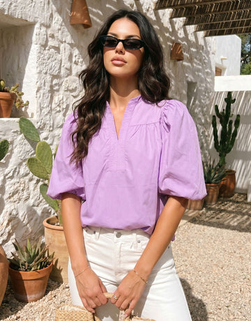 Puff Sleeve Split Neck Blouse