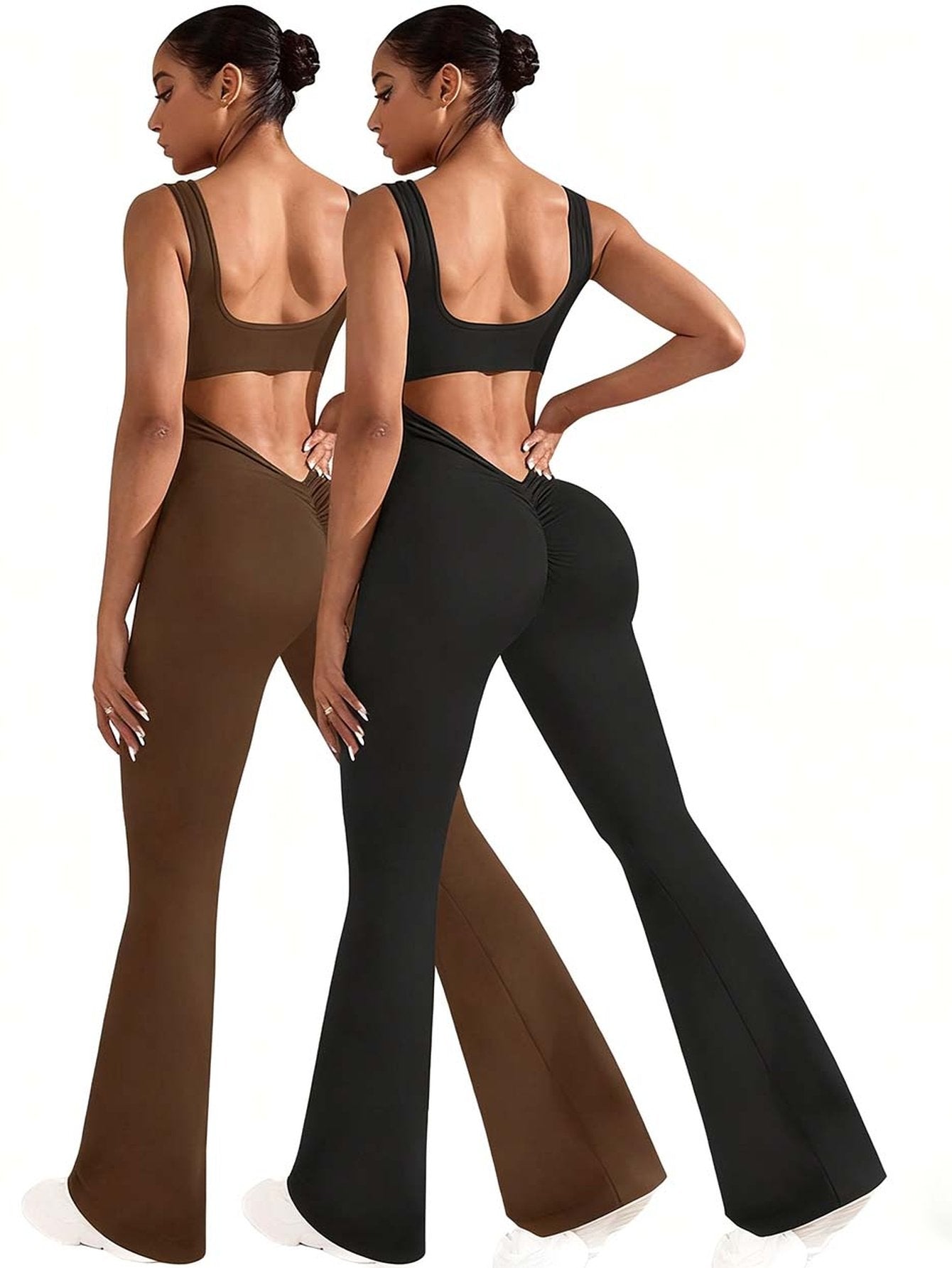 Sculpting Backless Flare Leg Jumpsuit