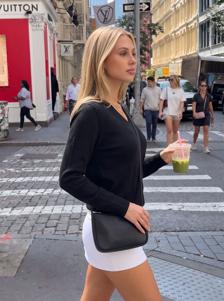 Textured V Neck Knit Pullover Sweater