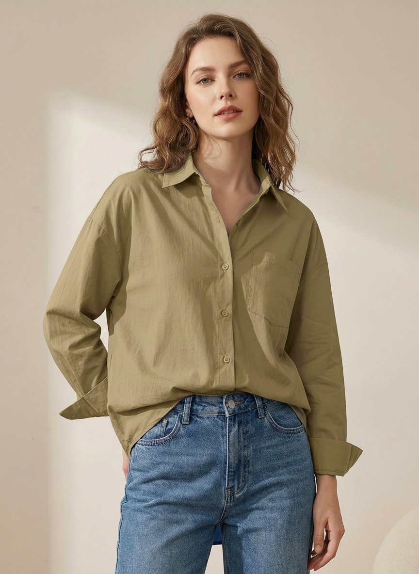 Classic Collar Long Sleeve Chest Pocket Classic Shirt-Blue