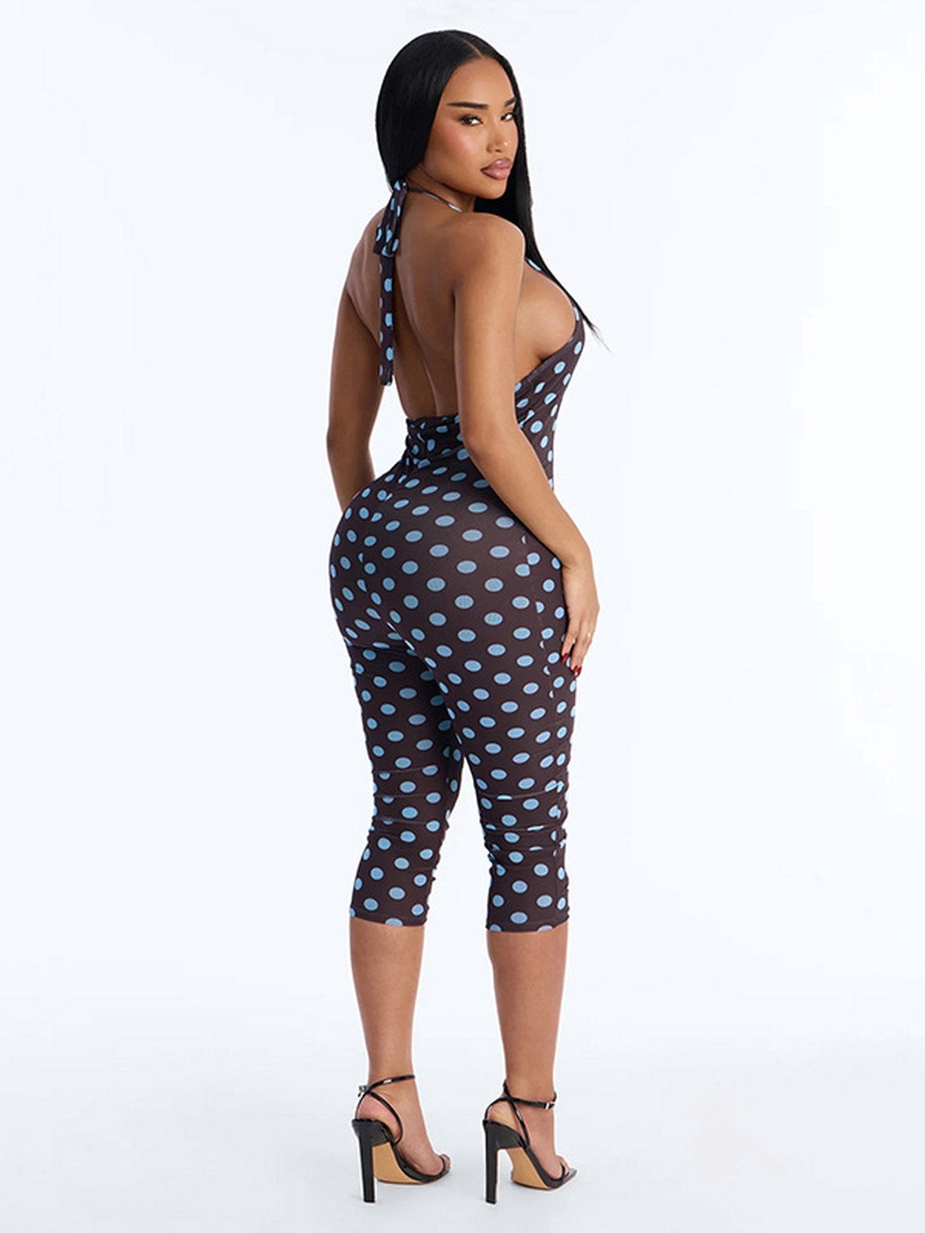 Sleek Polka Dot Halter Jumpsuit