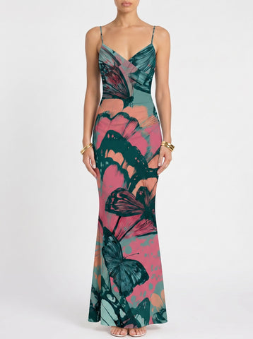 Floral Print Spaghetti Strap Bodycon Maxi Dress