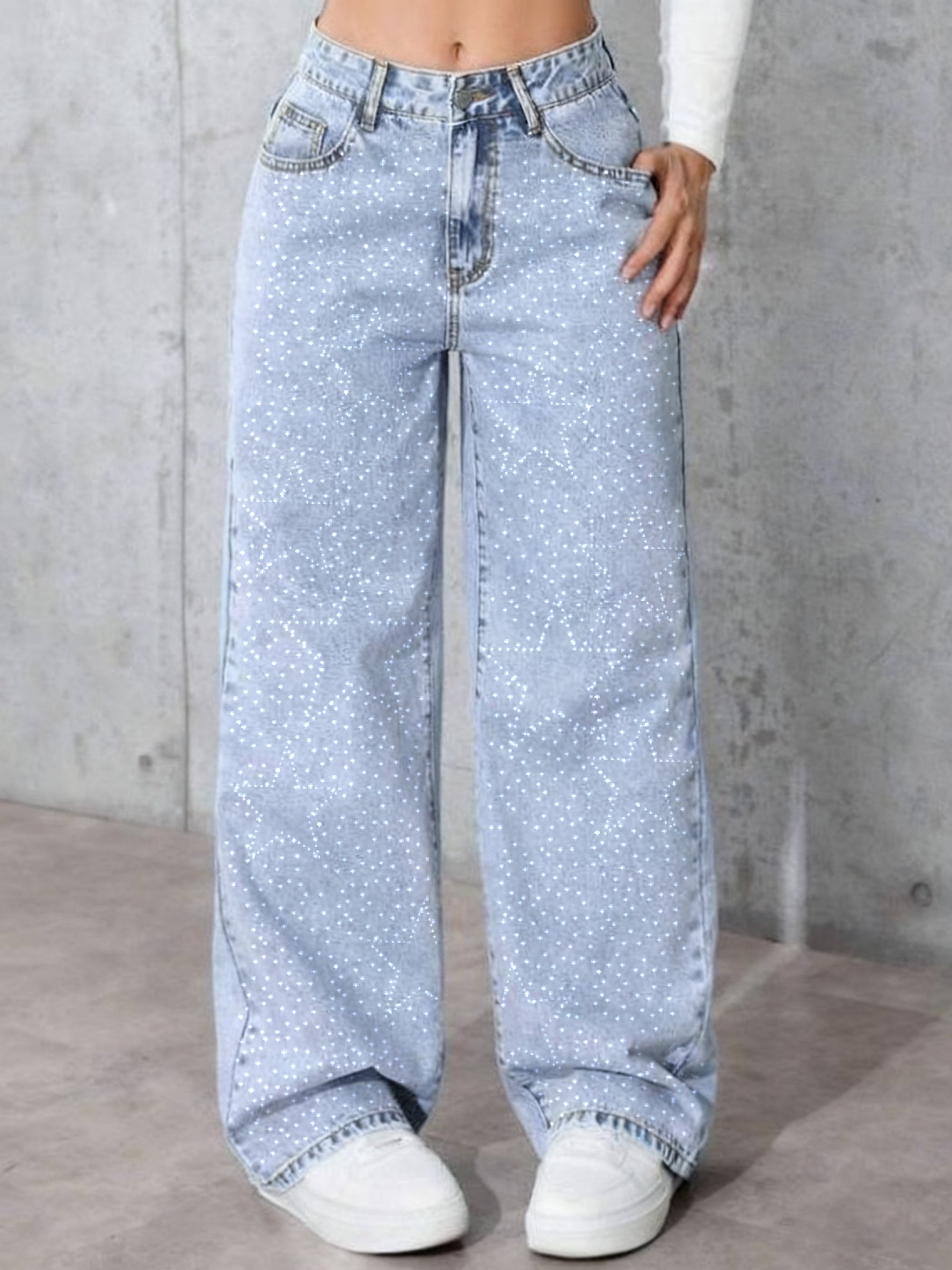 Sparkly Rhinestone Wide Leg Jeans