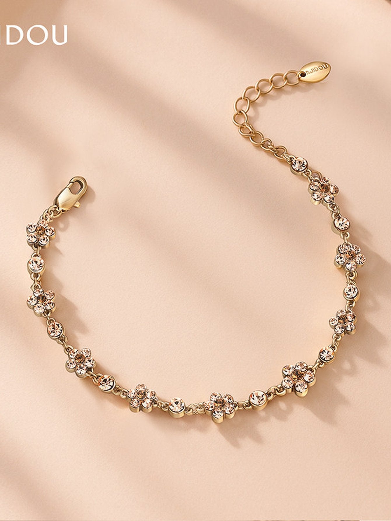 Dainty Floral Crystal Gold Bracelet