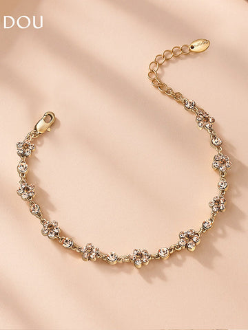Dainty Floral Crystal Gold Bracelet