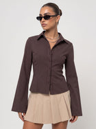 Fitted Pinstripe Flare Sleeve Button Down Shirt