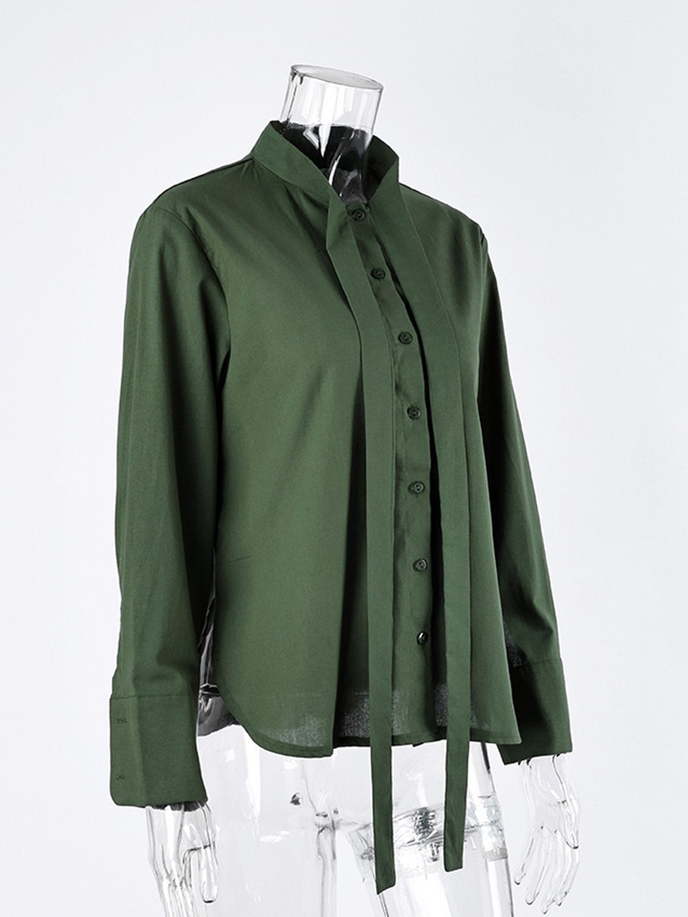 Elegant Tie Neck Button Down Shirt