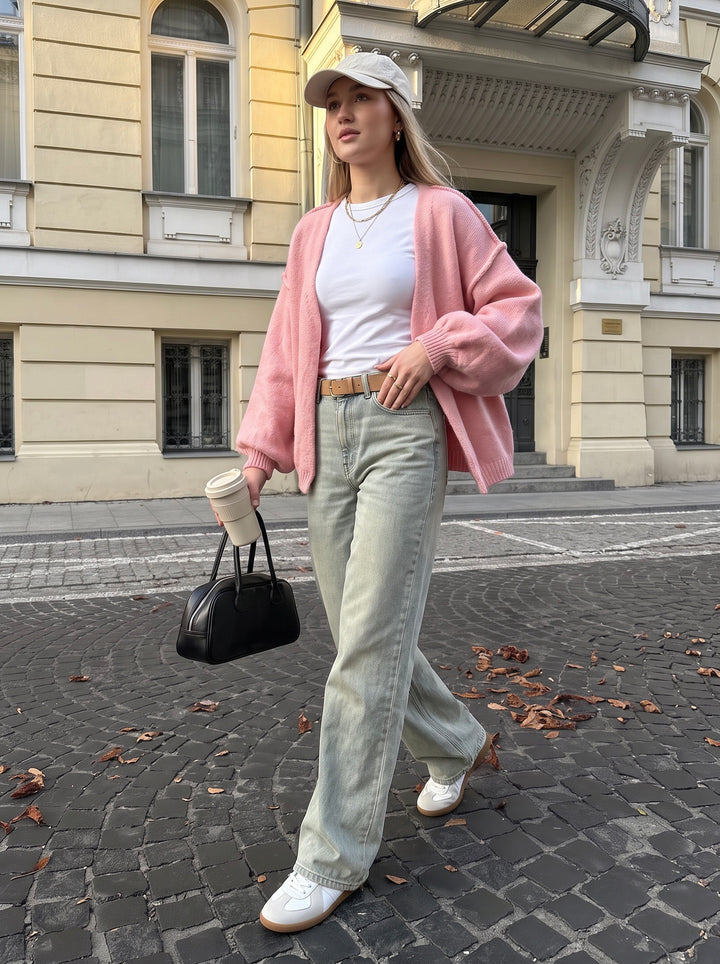 Cozy Oversized Pink Knit Cardigan