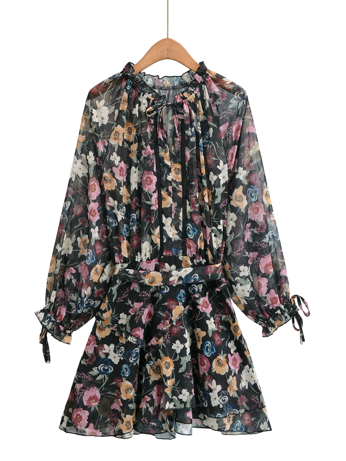 Boho Floral Print Chiffon Dress