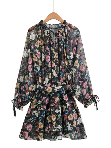 Boho Floral Print Chiffon Dress