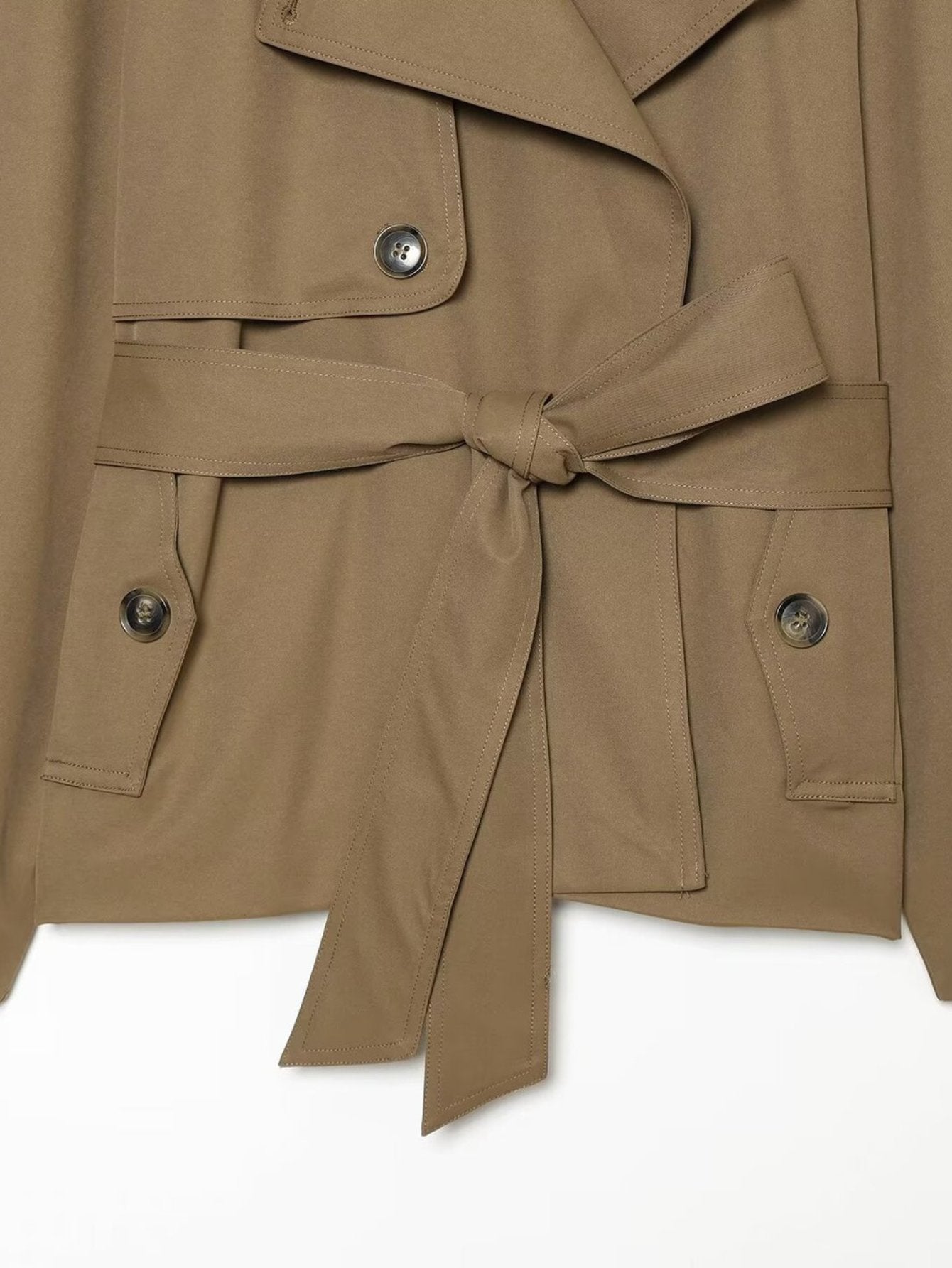 Contrast Collar Belted Trench Jacket