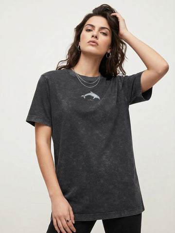 Dolphin Print Crewneck T-Shirt