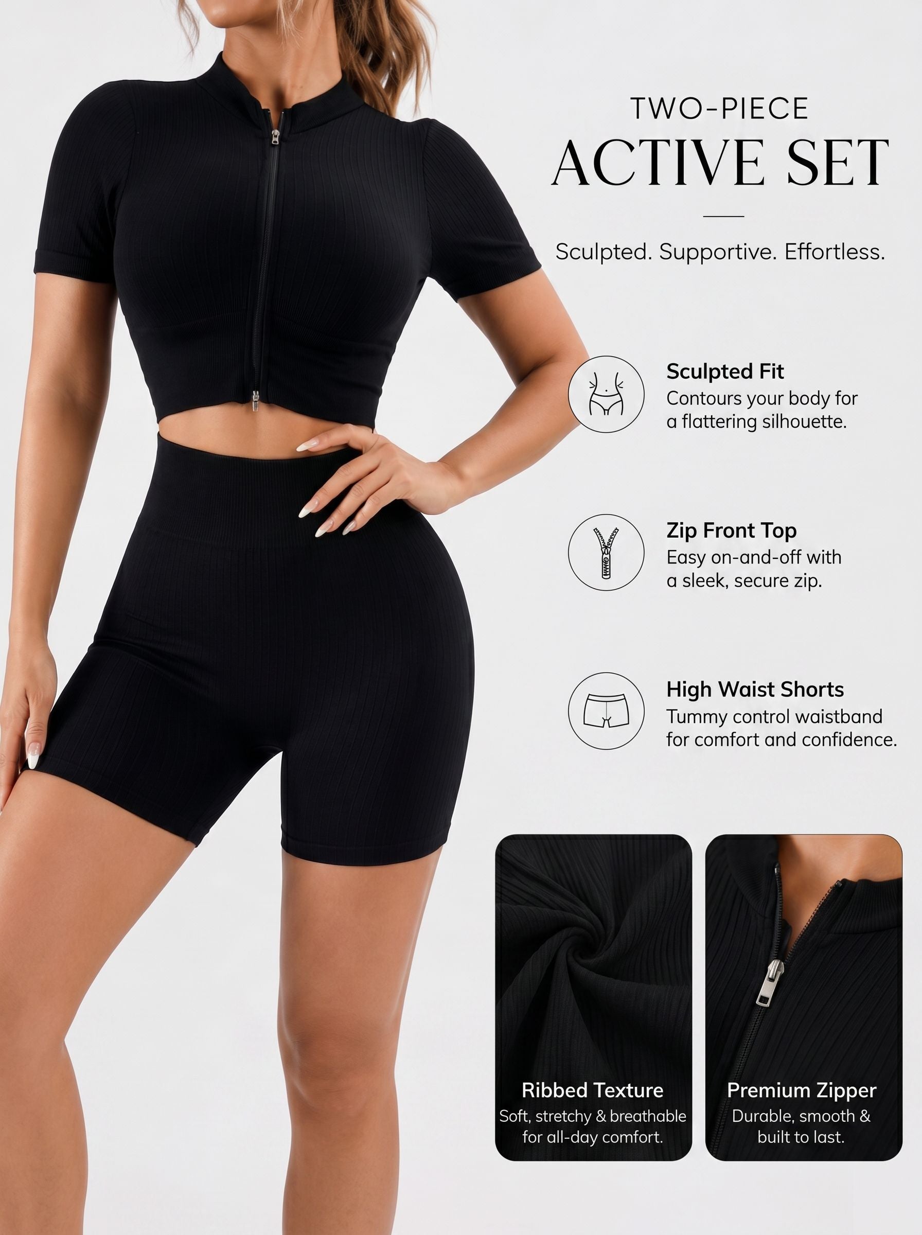Seamless Ribbed Zip Up Workout Set