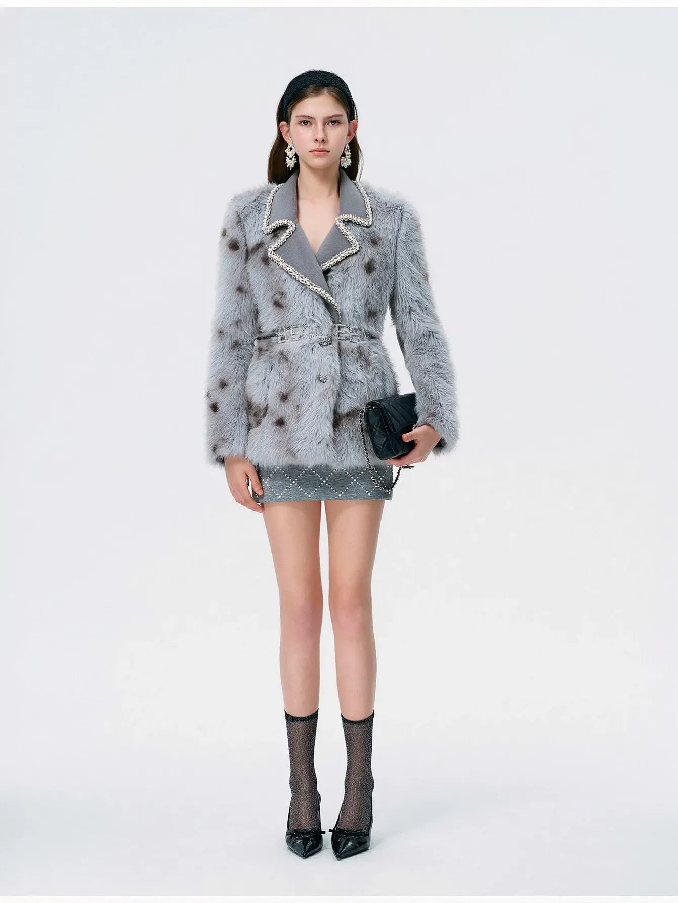 Embellished Faux Fur Blazer Coat