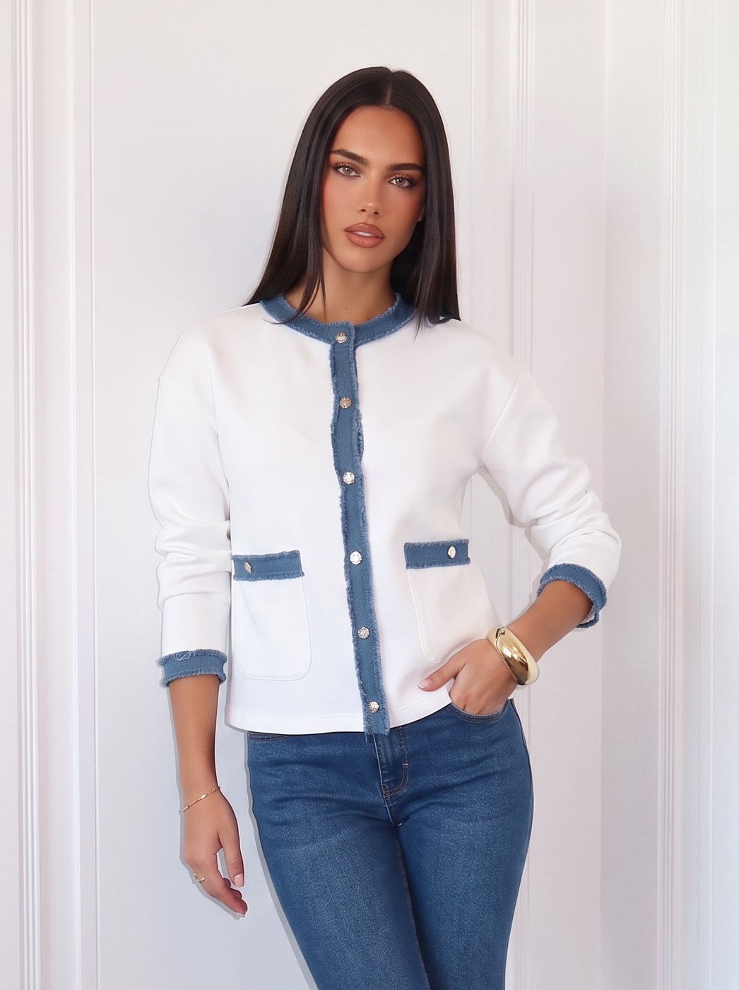 Contrast Trim Raw Edge Jacket