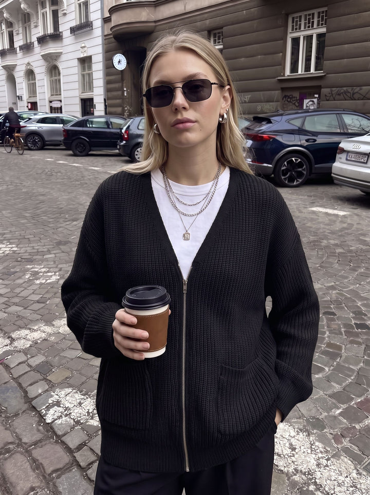 Oversized Chunky Knit Zip Cardigan