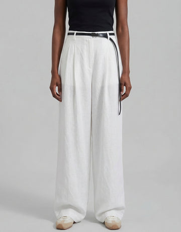 Belted Linen Straight Pants