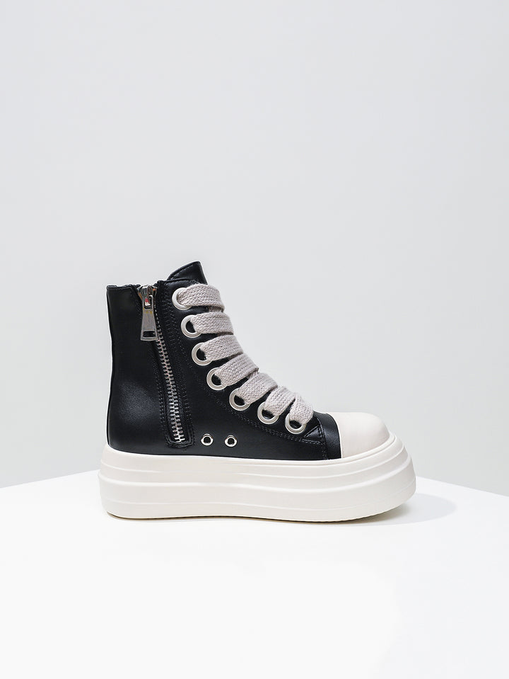 Chunky Platform Zip-Detail Edgy Boots[Note:Runs Small,Go One Size Up]