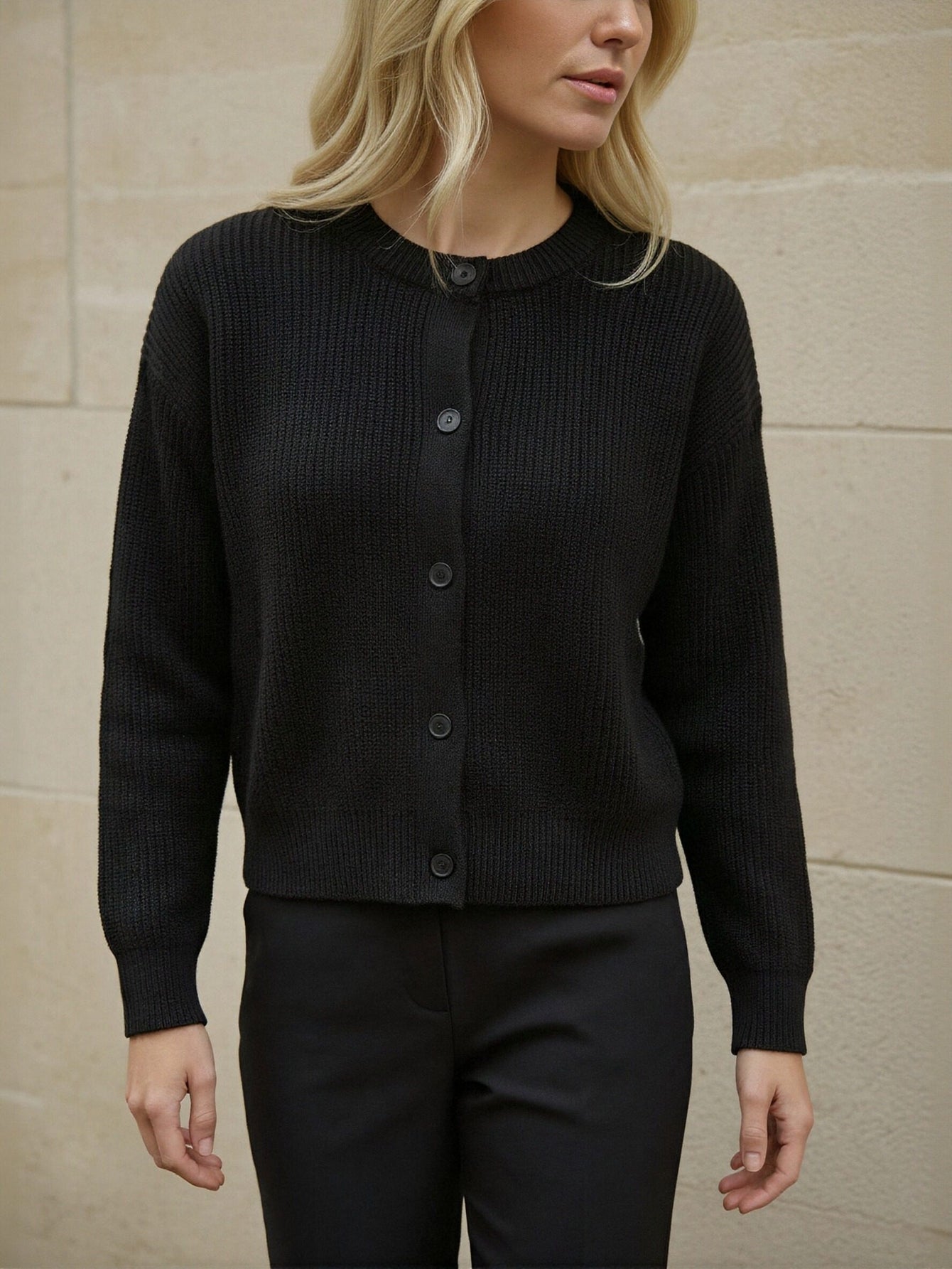 Soft-Knit Cropped Button-Front Casual Cardigan-Multicolor