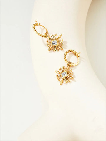 Vintage Twisted Gold Hoop Dangle Earrings