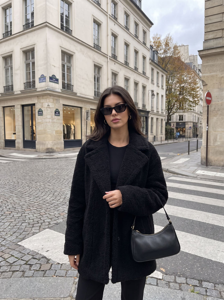 Cozy Oversized Black Teddy Coat