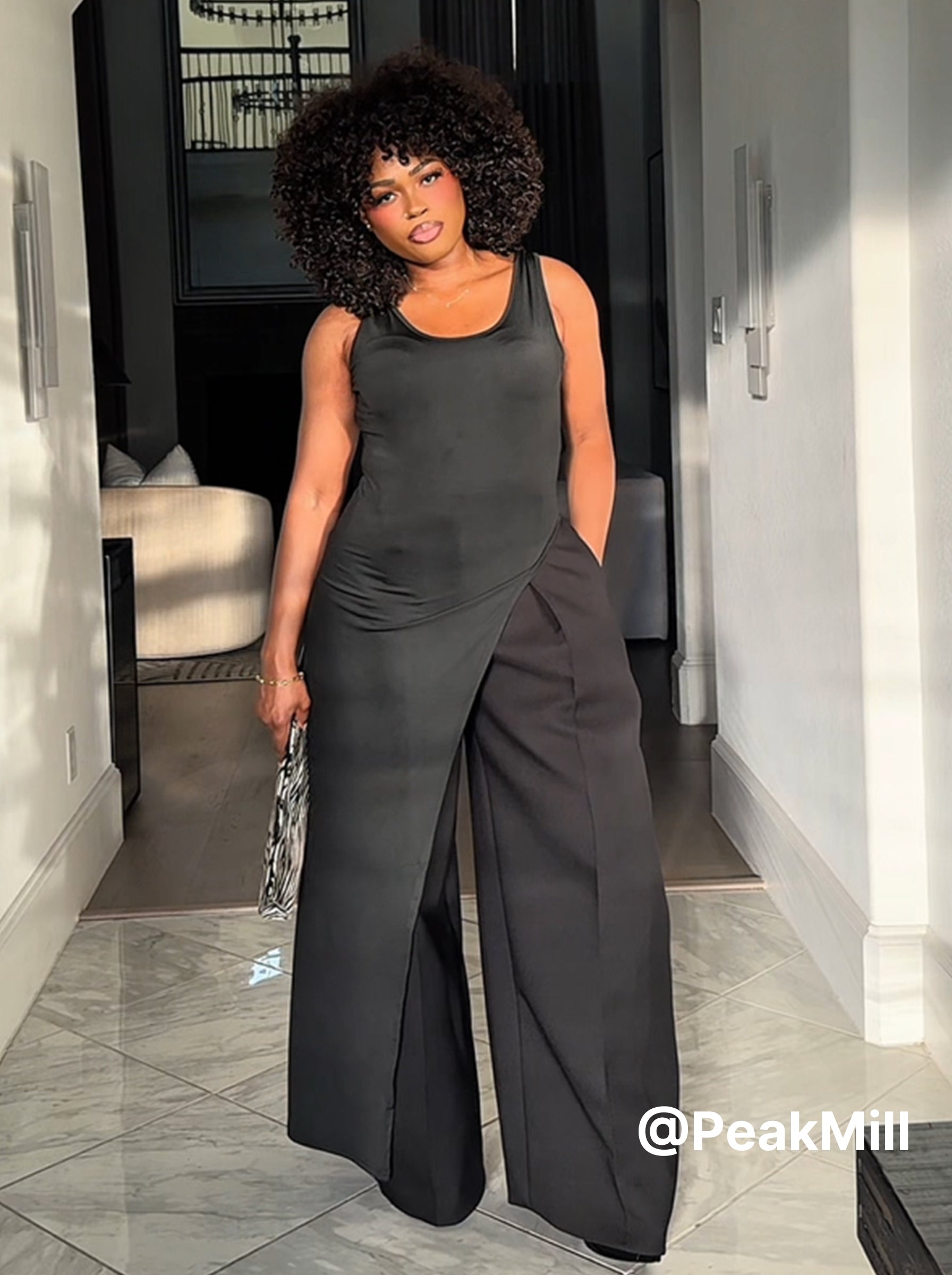 Asymmetric Hem Wide Strap Chic Top