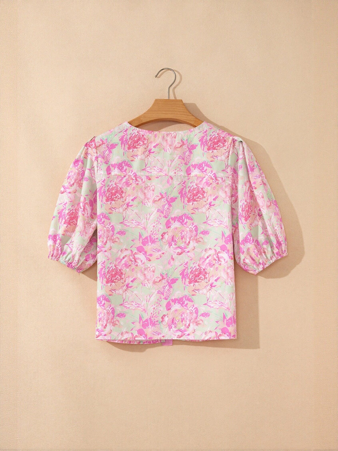 Ribbon Tie Front Floral Print Blouse